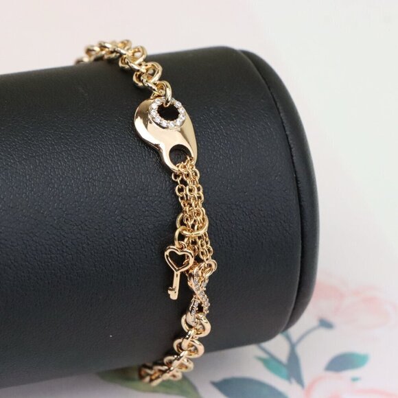 "Rose Gold Heart & Charm Link Bracelet in Premium Gold Plated Brass, XPBL0907 - Picture 1 of 12